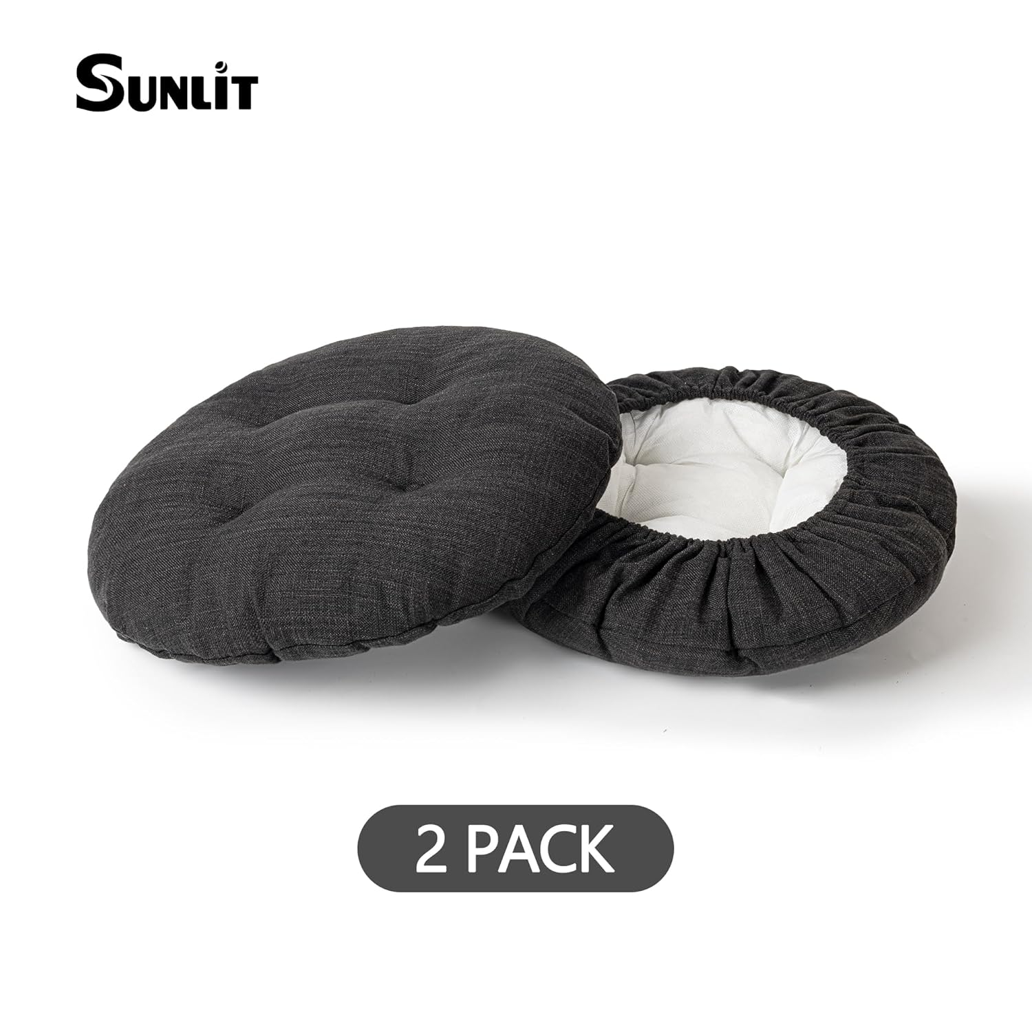 Sunlit Bar Stool Covers - Set of 2 Round Bar Stool Seat Covers, Soft and Cushioned Bar Chair Covers, Easy to Install and Wash, Cover Only, 12 Inch Diameter, Black
