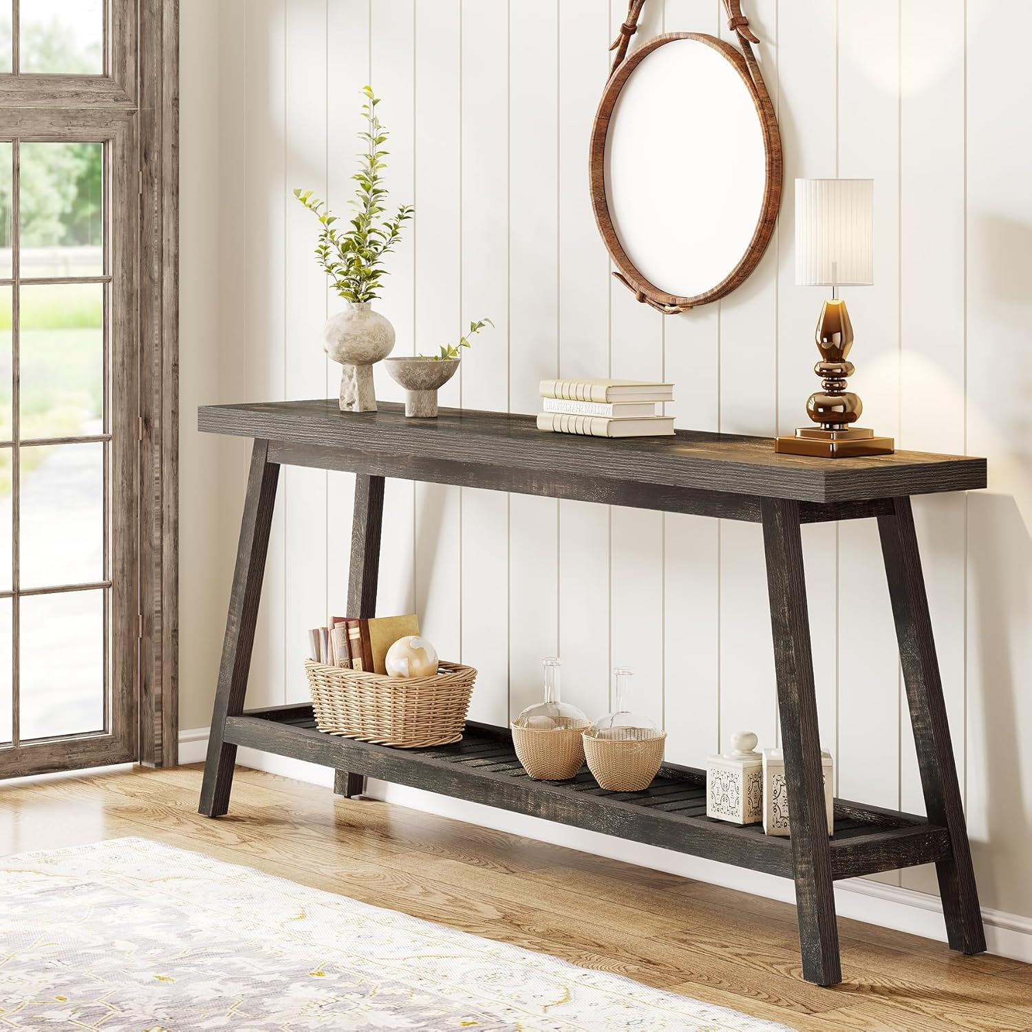 Tribesigns Farmhouse Console Entryway Table: 70.9 Inches Extra Long Console Table for Entryway, 2-Tier Narrow Wood Foyer Sofa Couch Table for Hallway, Entrance, Living Room, Dark Brown