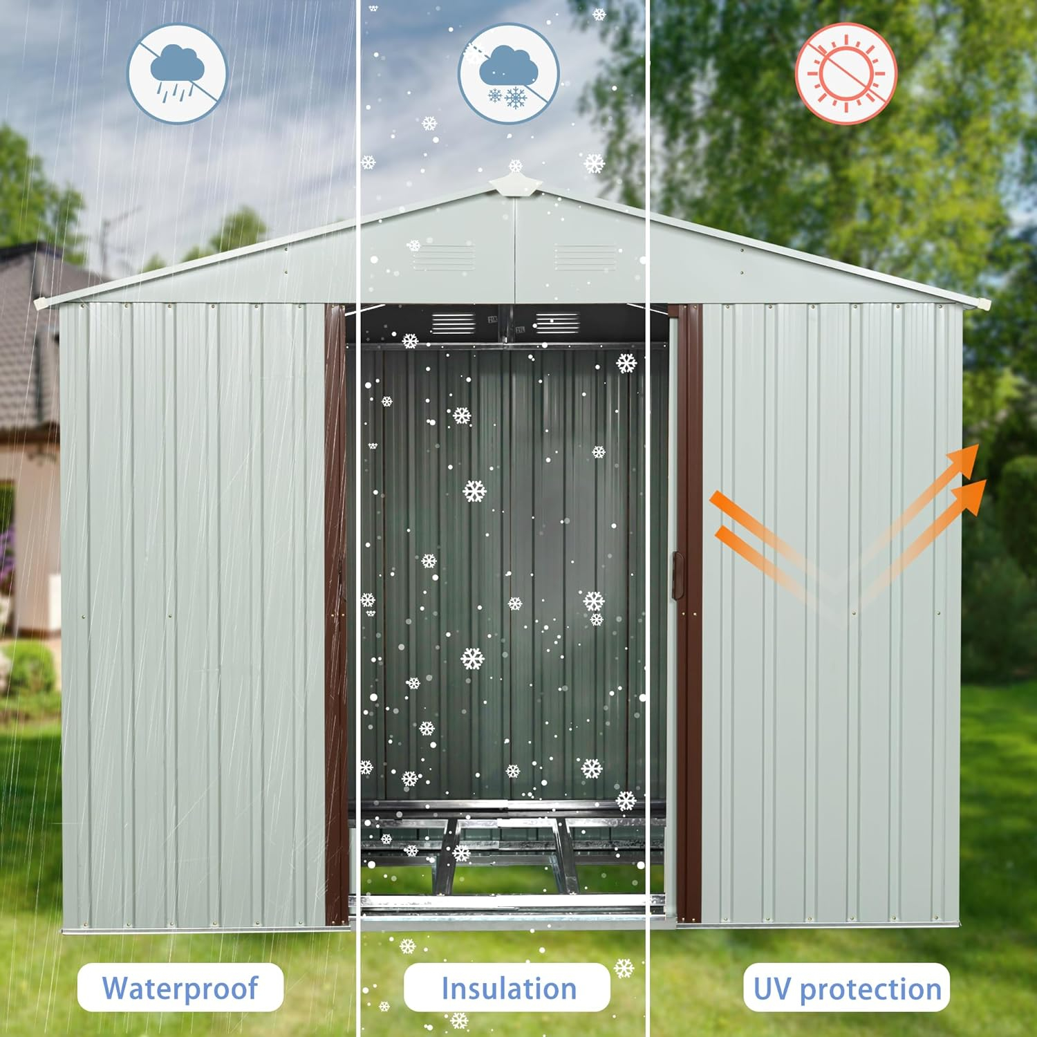8 x 4 FT Outdoor Storage Shed, Metal Garden Shed with with Updated Frame Structure, Tool Sheds for Backyard Garden Patio Lawn White