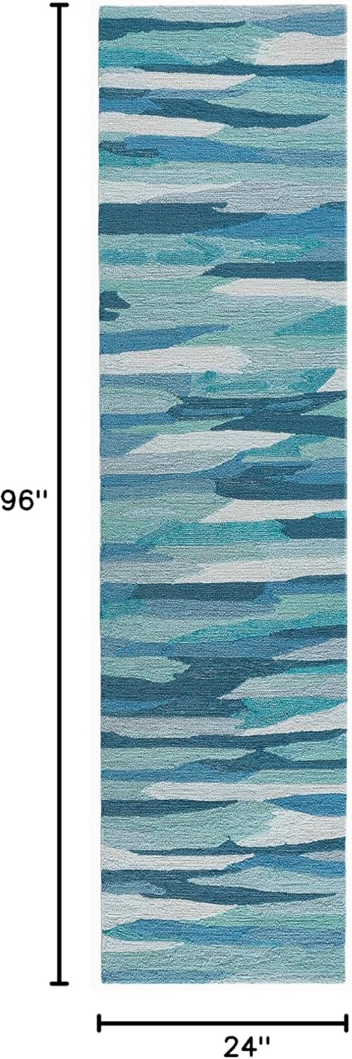 Liora Manne Capri Indoor/Outdoor Handmade Synthetic Blend Durable Area Rug - Contemporary Geometric Casual Colorful (Cloud Aruba) (2' x 8')