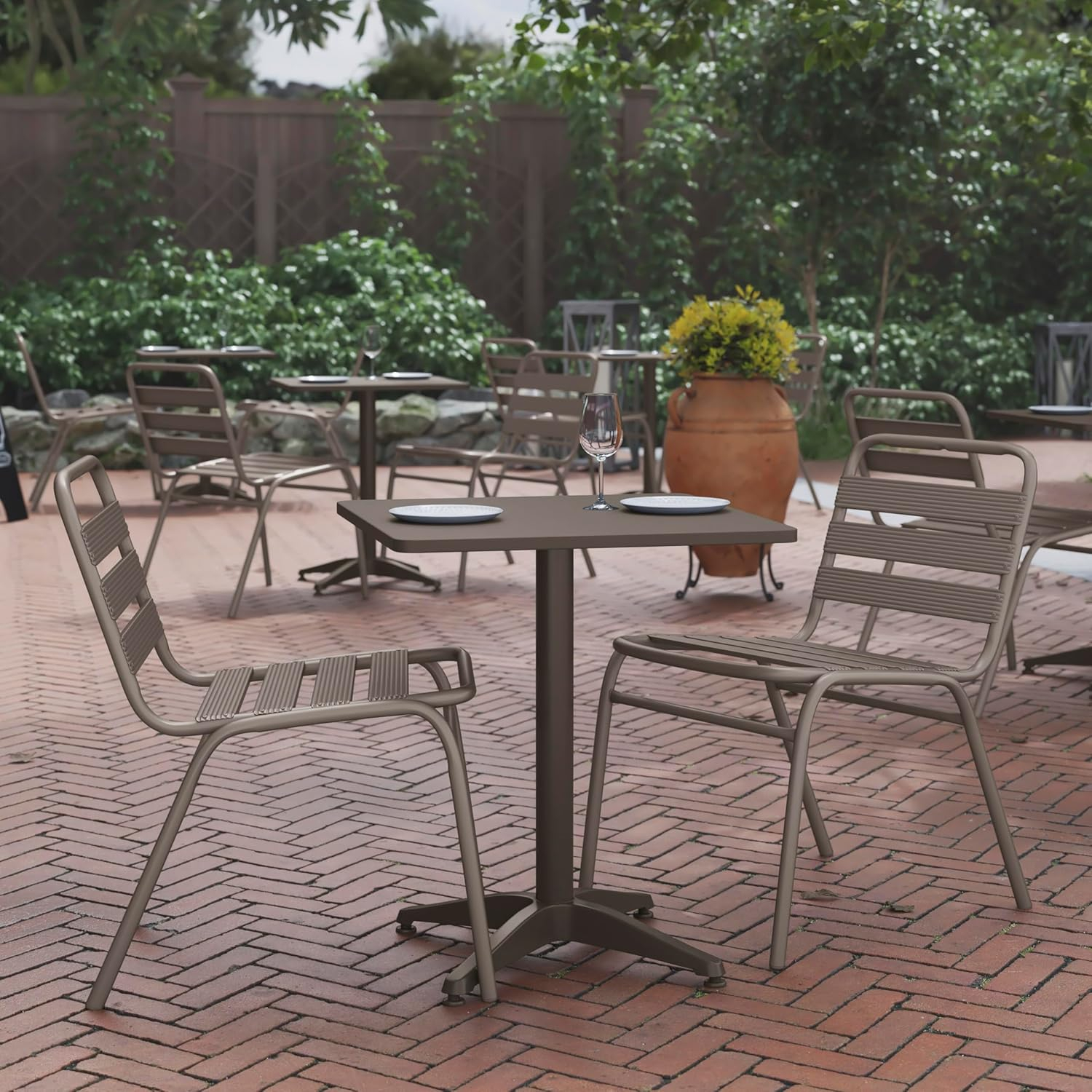Flash Furniture Mellie 23.5'' Bronze Square Metal Indoor-Outdoor Table with Base