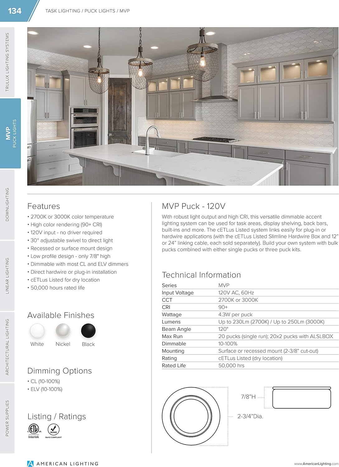 White Dimmable LED Swivel Puck Light Kit, 3-Pack