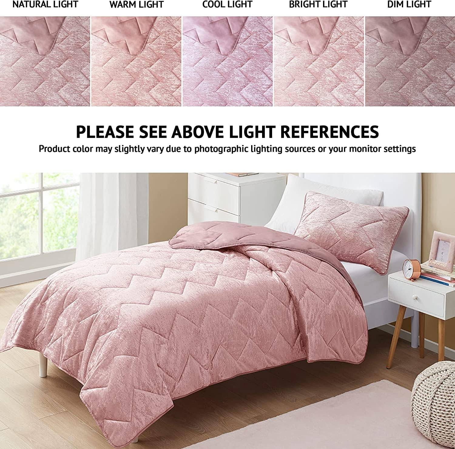 Comfort Spaces Juliette Luxe Comforter Set Velvet Lush with Soft Brushed Microfiber Reverse, All Season Cozy Velvet Bedding Sets, Fluffy Comforter Bed Set, Matching Sham, Blush Twin/Twin XL 2 Piece