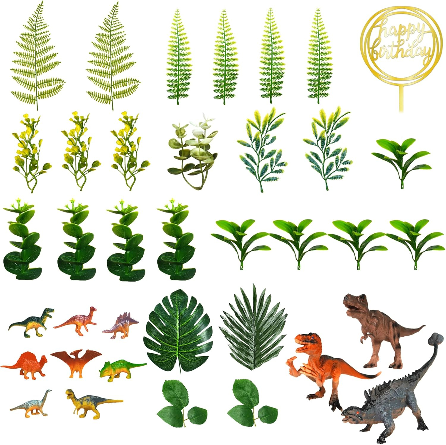 Dinosaur Cake Toppers Dinosaur Toy Artificial Plants Grass Cake Decorations for Boy Girl Kid Birthday Baby Shower Dinosaur Theme Jungle Party Supplies (Style 2)