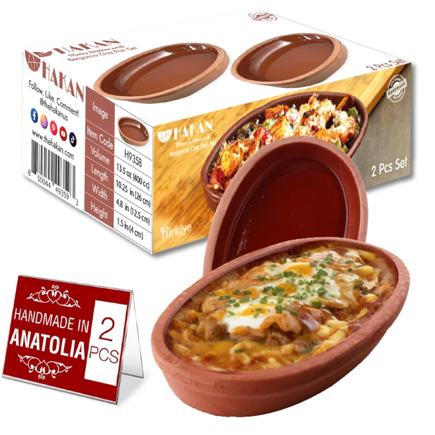 Cooking Clay Pan Set of 2, Terracota Portuguese Roaster, Large, 11.3 in