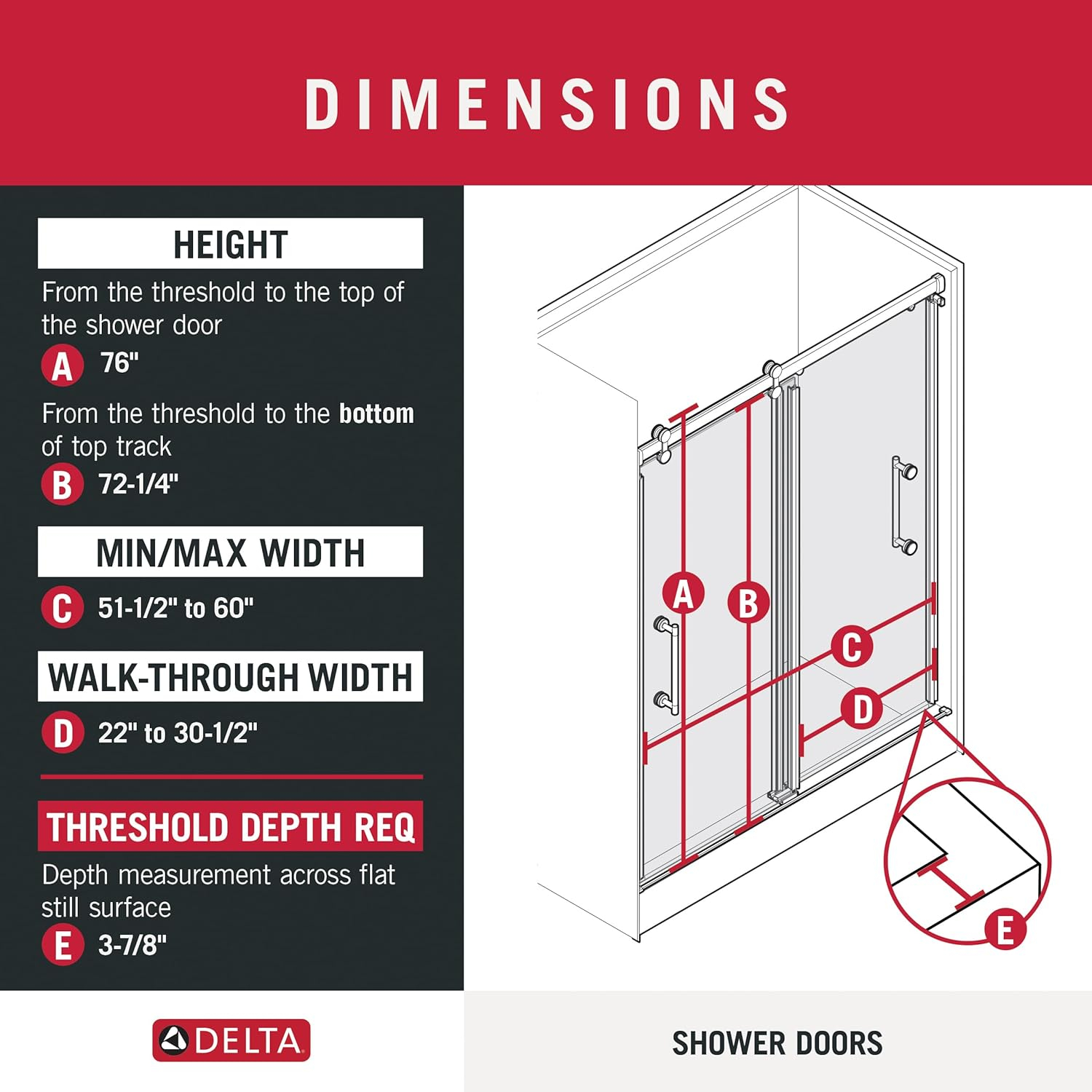 Delta Commix 48 in. x 76 in. Frameless Exposed Roller Sliding Shower Door in Black with 5/16 in. (8mm) Tempered Clear Glass, SDES848-MB-R