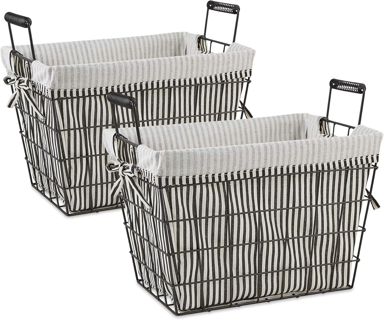 DII Metal Farmhouse Lined Basket, Contemporary Storage Container, Ticking Stripe, Assorted