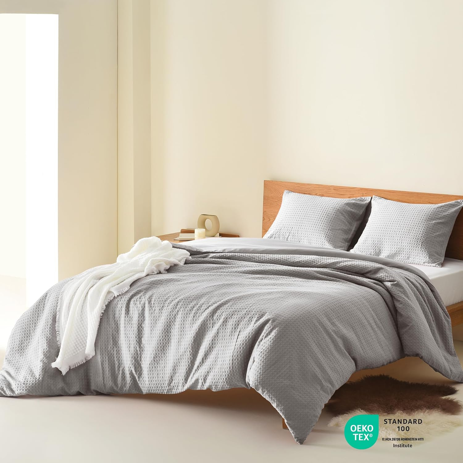 Comfort Spaces Light Grey Twin Comforter Set - 2 Pieces Breathable Dotted Knit Comforter Set, Modern Farmhouse Boho Comforter & Sham, All Season Microfiber Twin Bed Set