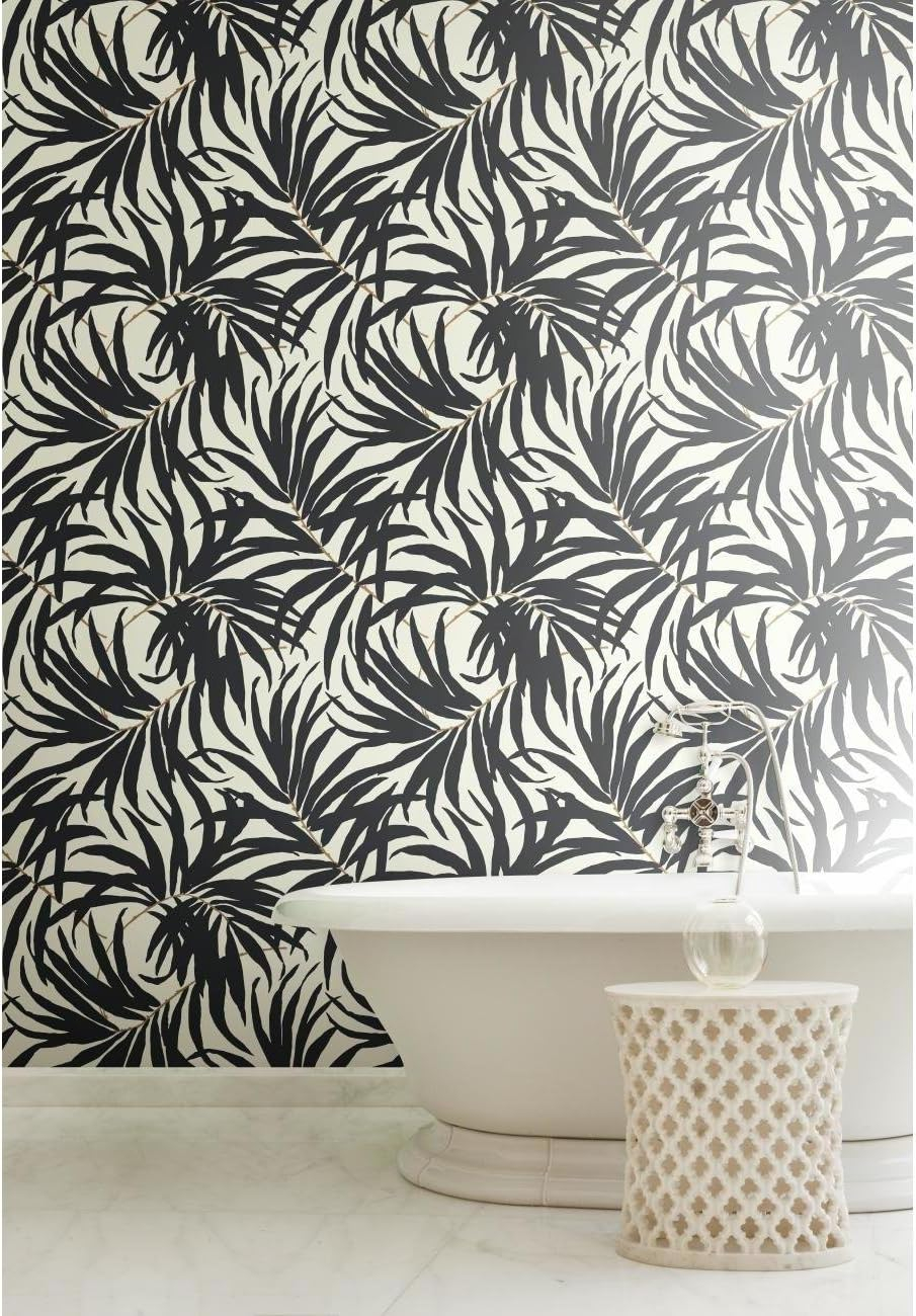 Tropical Black and Gold Vinyl-Coated Self-Adhesive Wallpaper Roll
