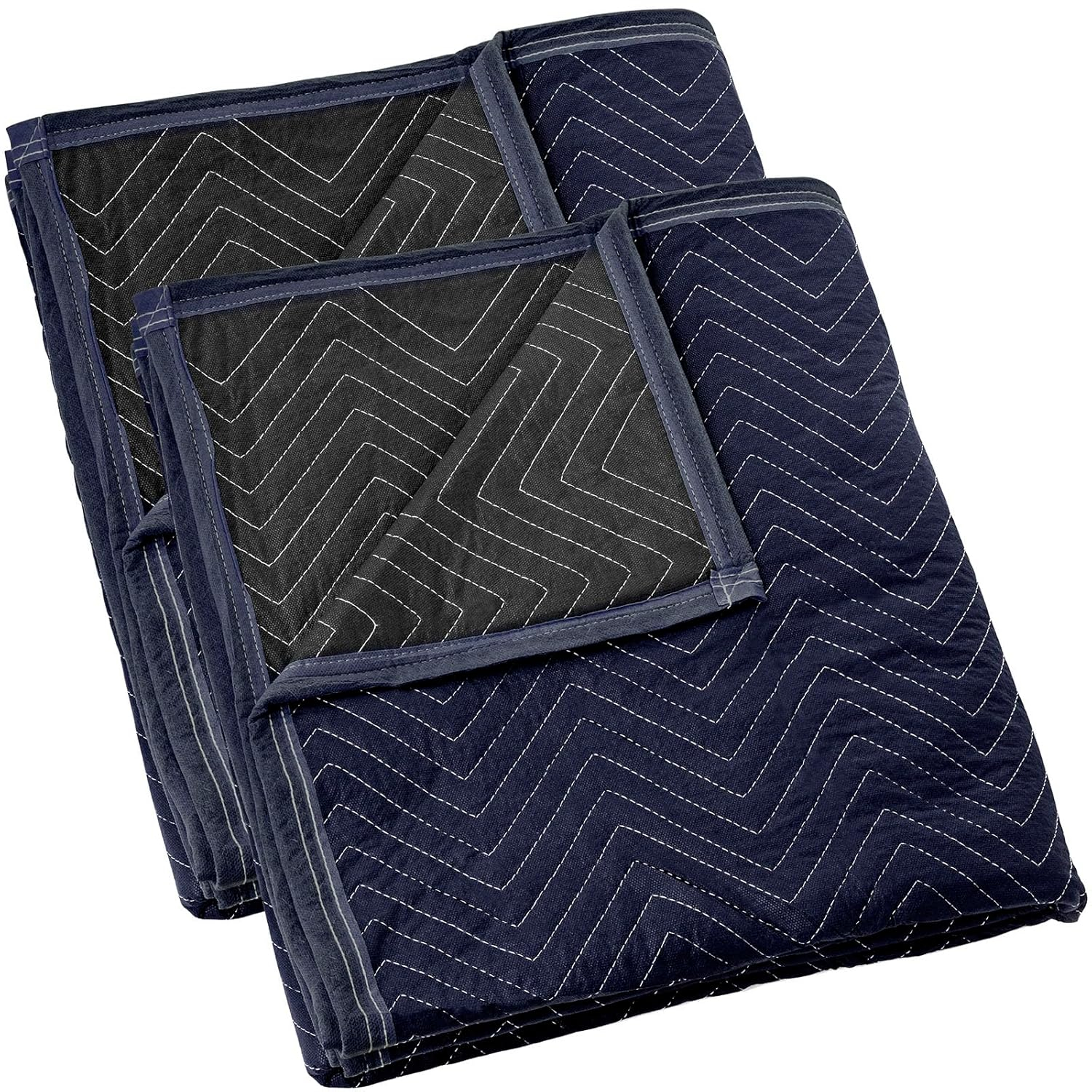 Navy Blue and Black Heavyweight Quilted Moving Blankets, 80" x 72"