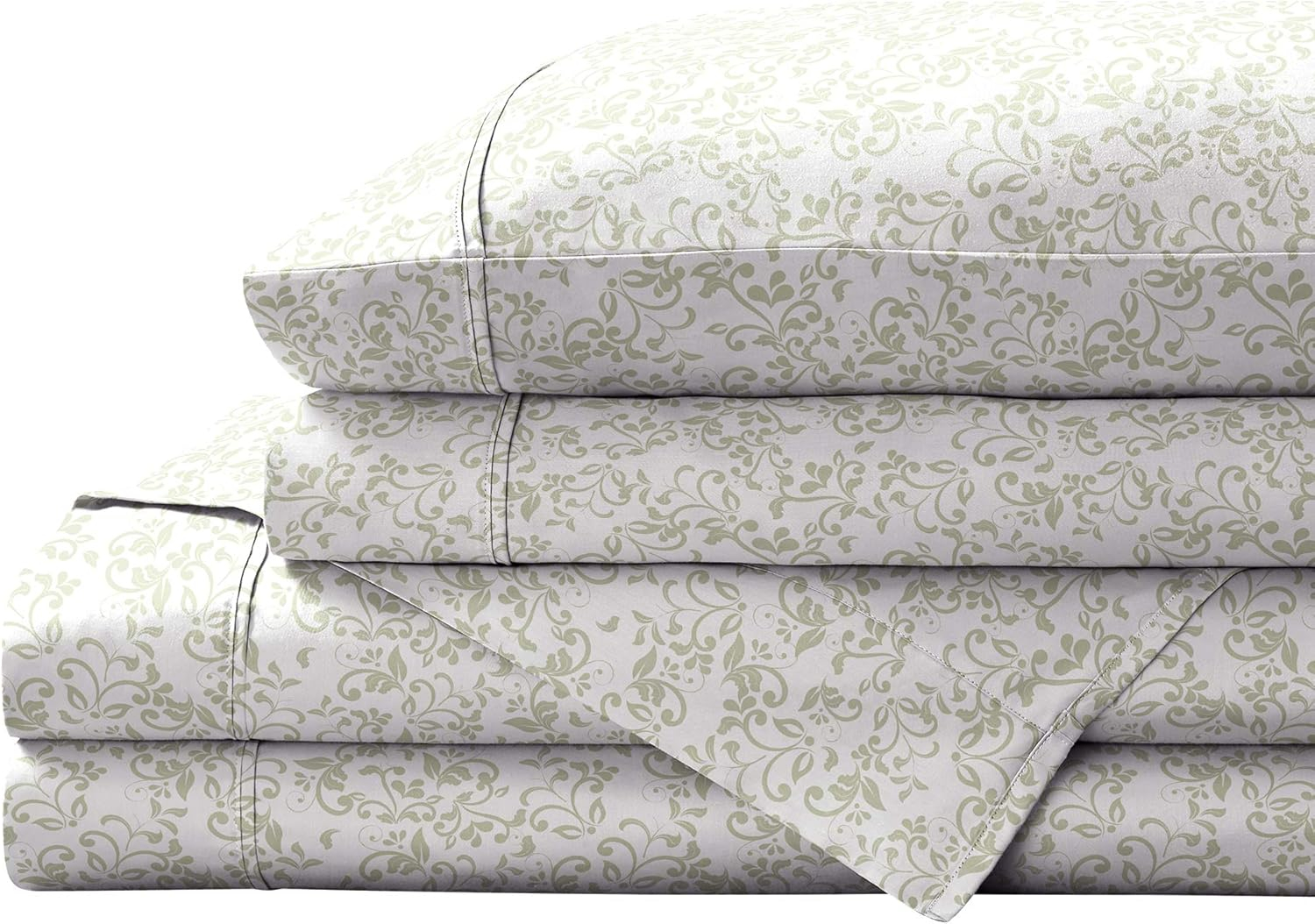 Queen Green Vines Cotton Percale Sheet Set