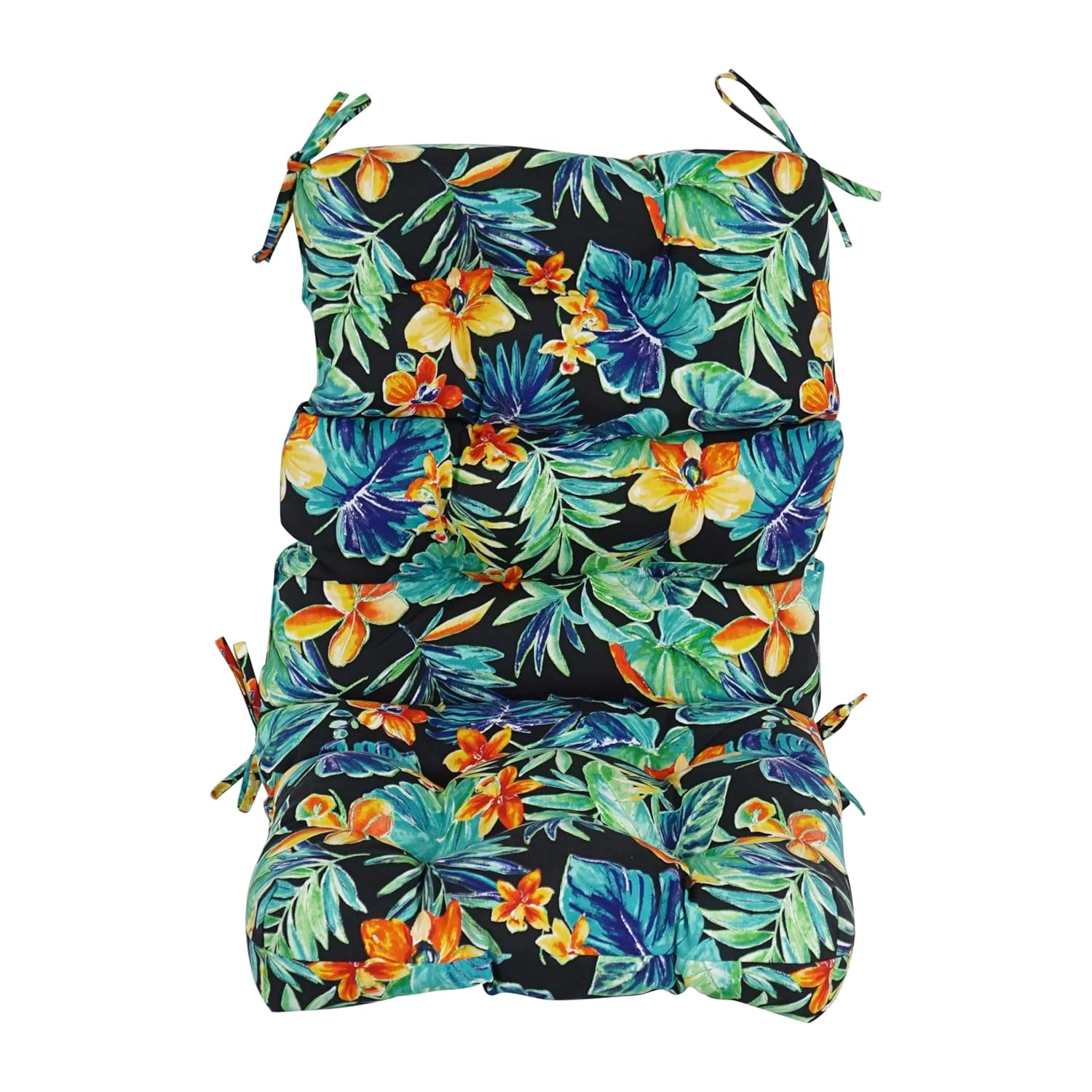 Black Floral Polyester Outdoor Chair Cushion, 20" x 42"