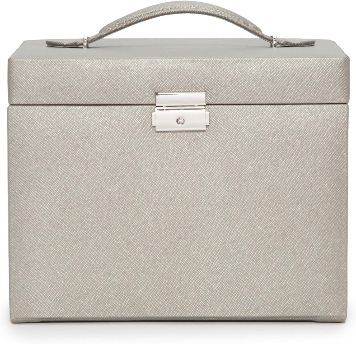 Pewter Vegan Leather Locking Travel Jewelry Box with Mirror