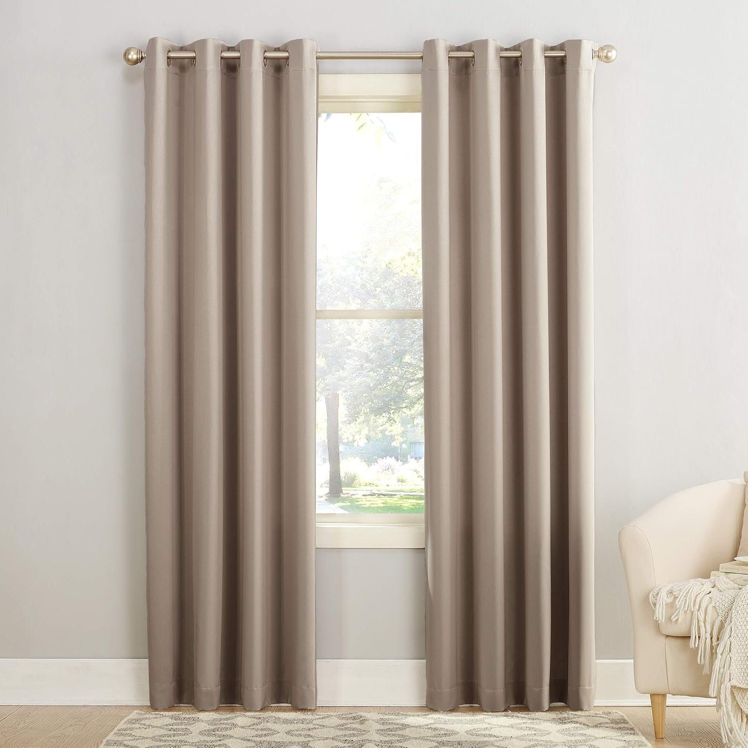 Sun Zero Madison Room-Darkening Grommet Curtain Panel, 54"X108", Stone