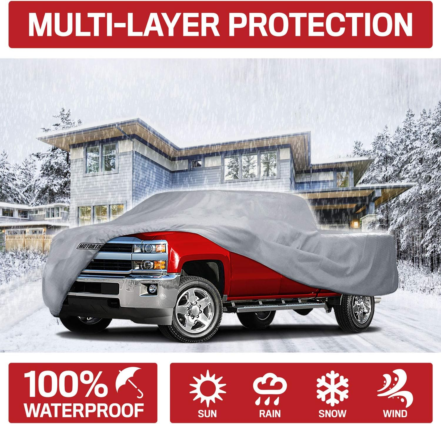 Motor Trend T-800 Truck Cover for Ram 1500 Crew Quad Cab Custom Fit All Weather Waterproof Pickup Protection