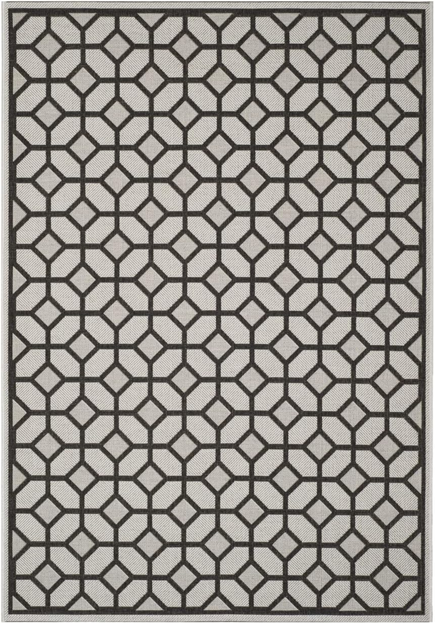 SAFAVIEH Beach House Theo Geometric Indoor/Outdoor Area Rug Light Grey/Charcoal, 5'3" x 7'6"