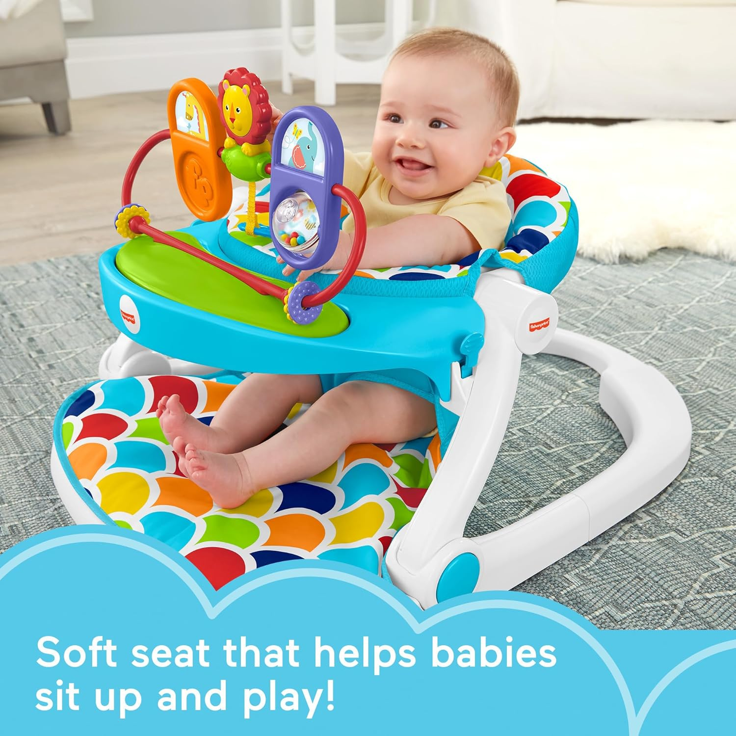 Fisher-Price Deluxe Sit-Me-up Floor Seat Infant Chair with Feeding Tray and Toys, Happy Hills