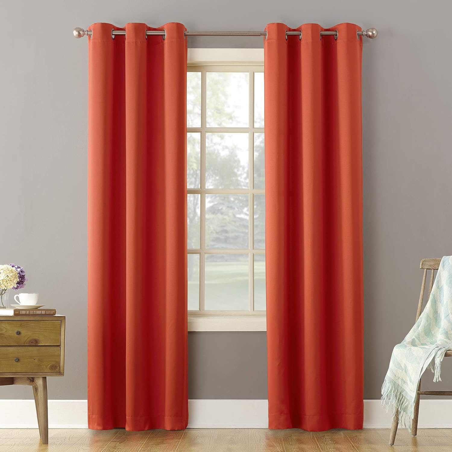 40"x84" Sun Zero Room Darkening Lazlo Grommet Curtain Panel Tangerine Orange: Modern Thermal Insulated, Energy Efficient