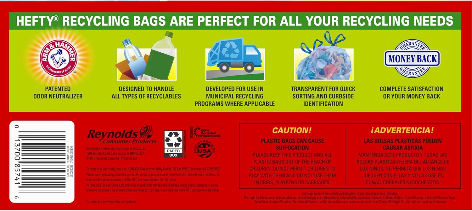 Blue 30 Gallon Drawstring Recycling Trash Bags, 36 Count