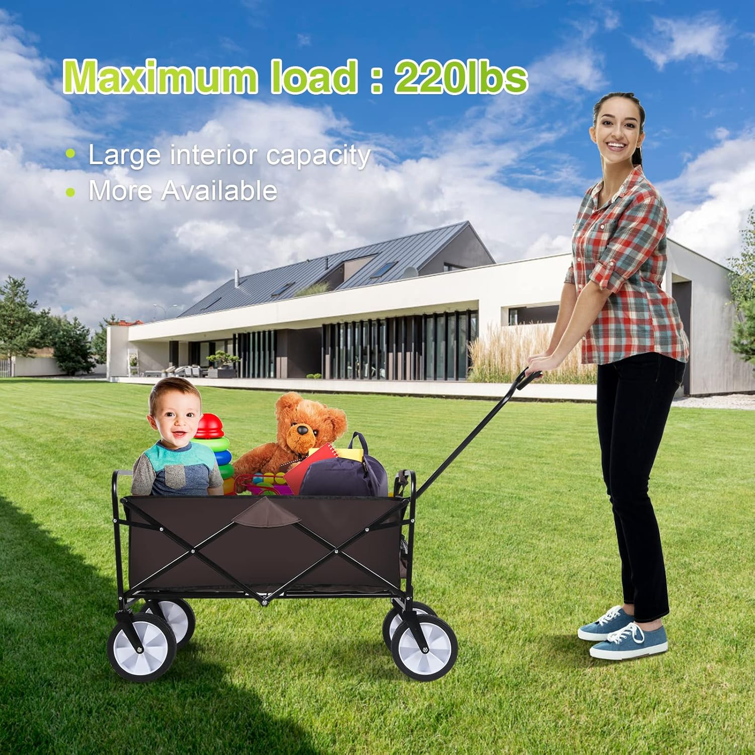Brown Collapsible Garden Wagon with Swivel Wheels