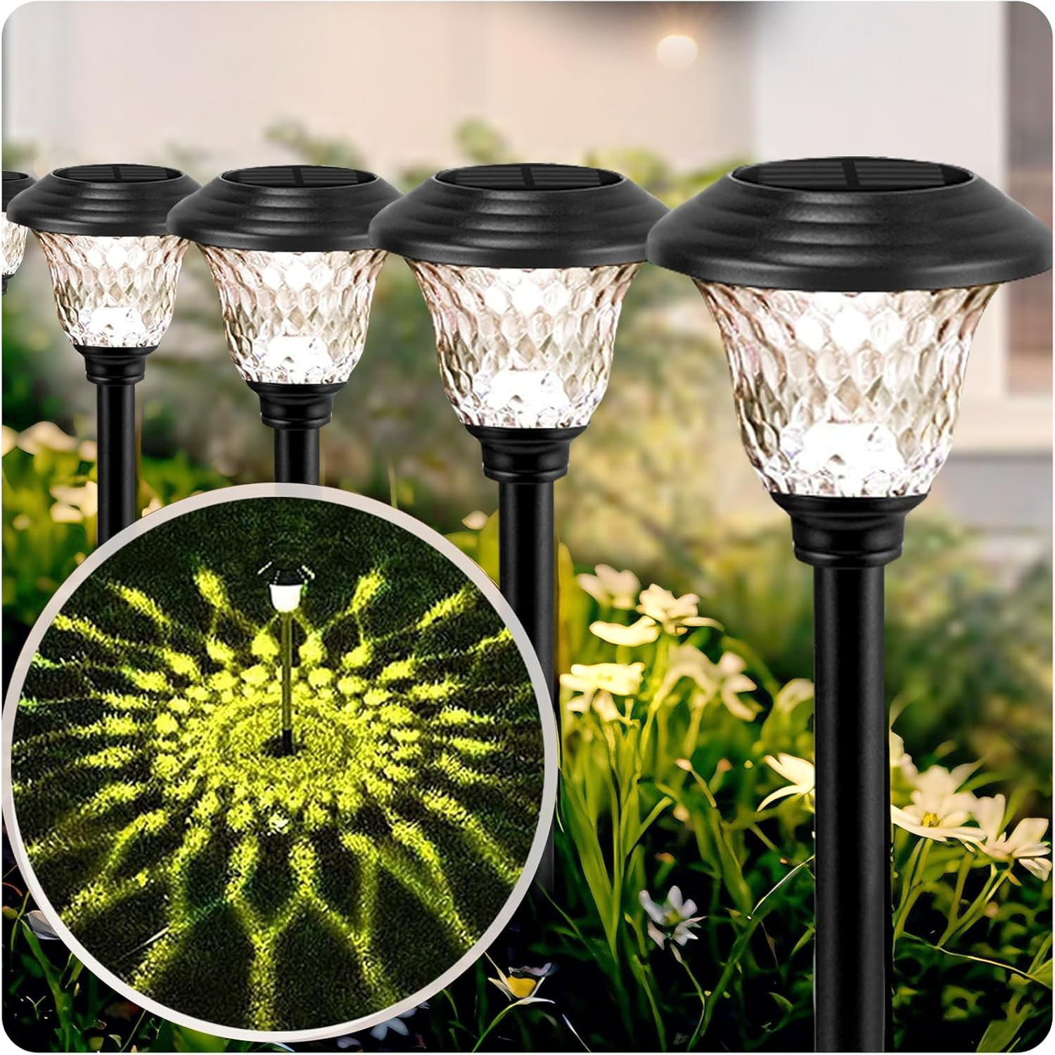 Beau Jardin 8 Pack Solar Pathway Lights Outdoor Solar Powered Lights Waterproof Glass High Lumen for Garden Landscape Path Yard Walkway Patio Driveway Outside Colored Color Changing White Black