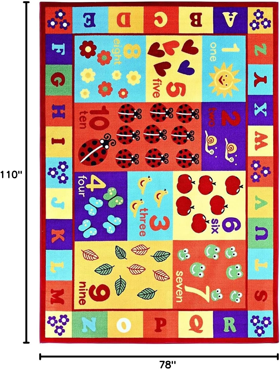Furnish My Place 740 ABC With Numbers 6'6"x9'2" ABC Area Rug for Kids, Educational Alphabet Letter & Numbers, Anti-Skid Rubber Backing, Multicolor