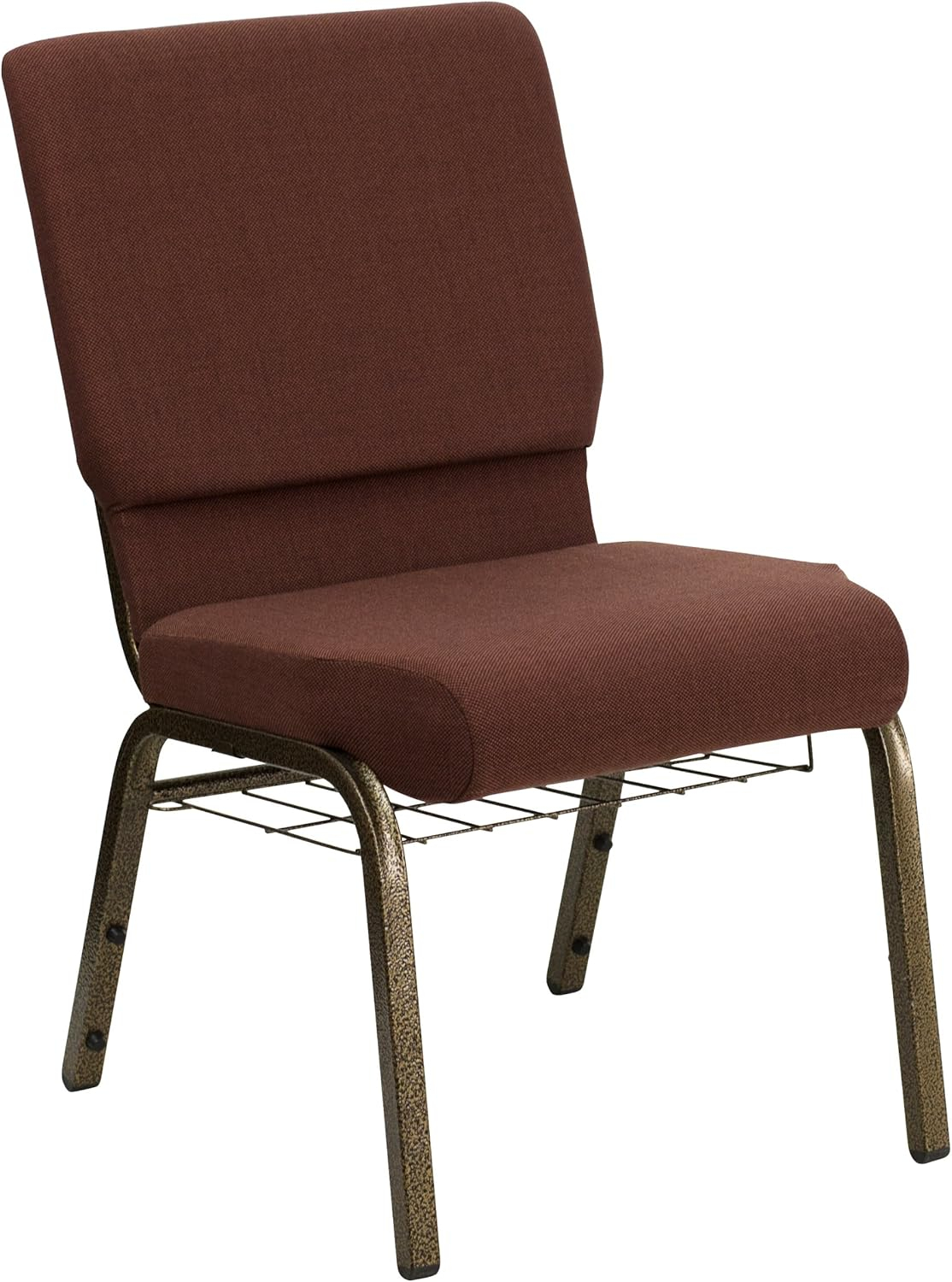Flash Furniture Hercules Series 18.5"W Upholstered Adult Church Chair with Book Rack, Brown