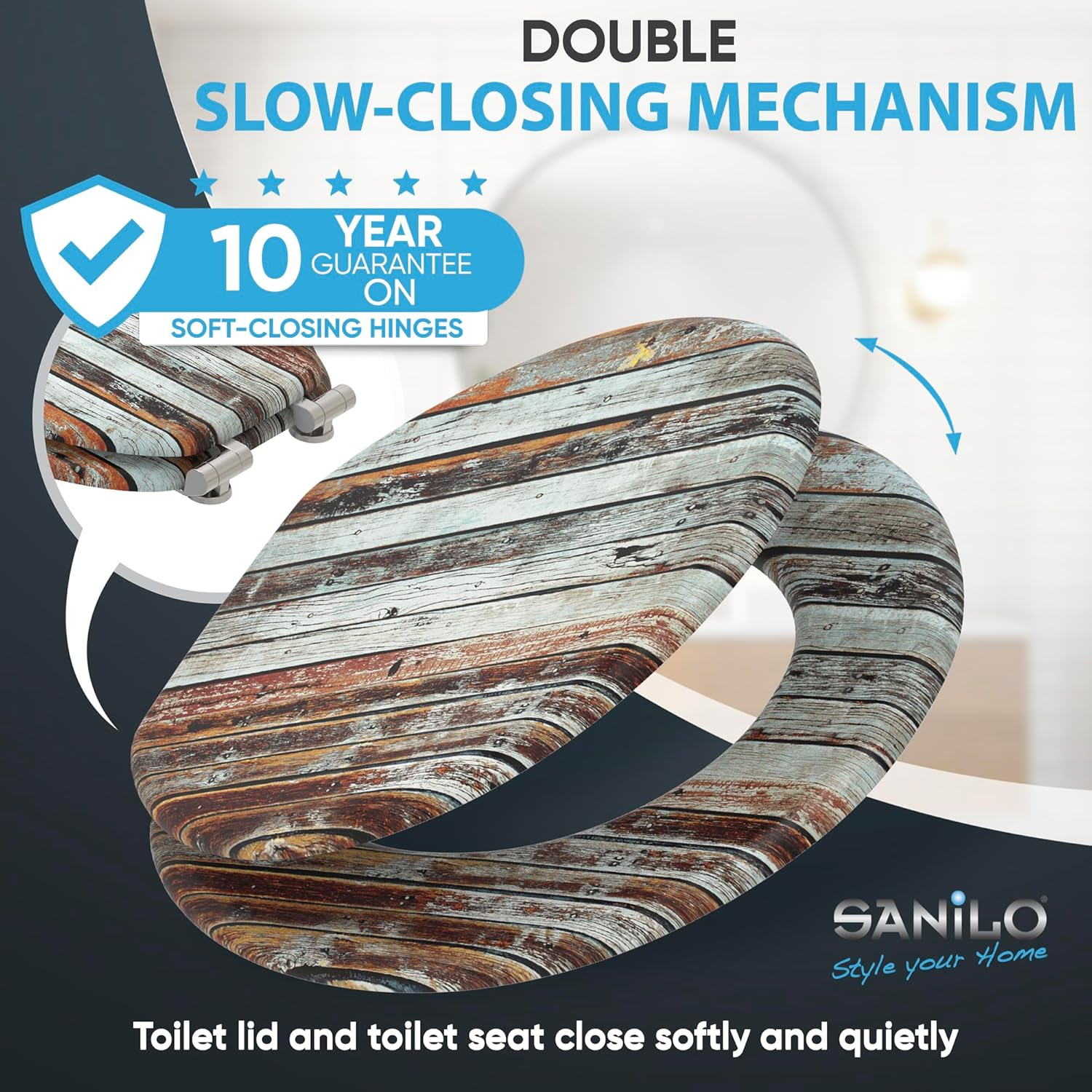 Sanilo Soft Close Toilet Seat ROUND, Quiet and Slow Close Lid and Seat, Strong Bumpers and Hinges, Antique