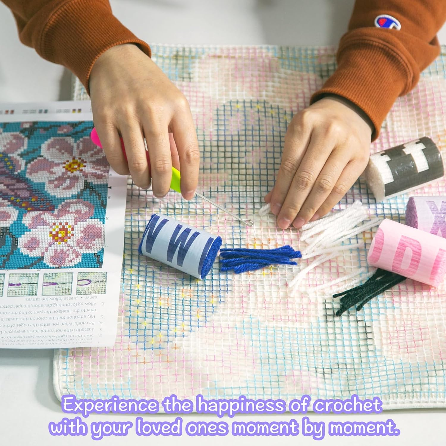 LAPATAIN Latch Hook Kits for DIY Throw Pillow Cover,Tulips Needlework Cushion Cover Hand Craft Crochet 17x17inch