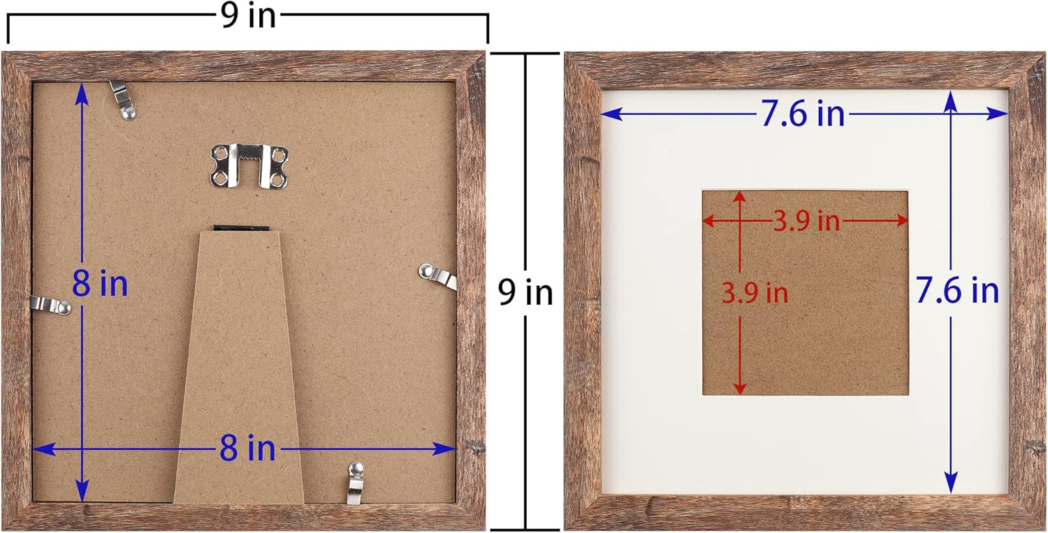 TOFOREVO Picture Frames 8x8 Set of 2 Rustic Wood Grain Photo Frame for Gallery Wall Mounting or Tabletop Display