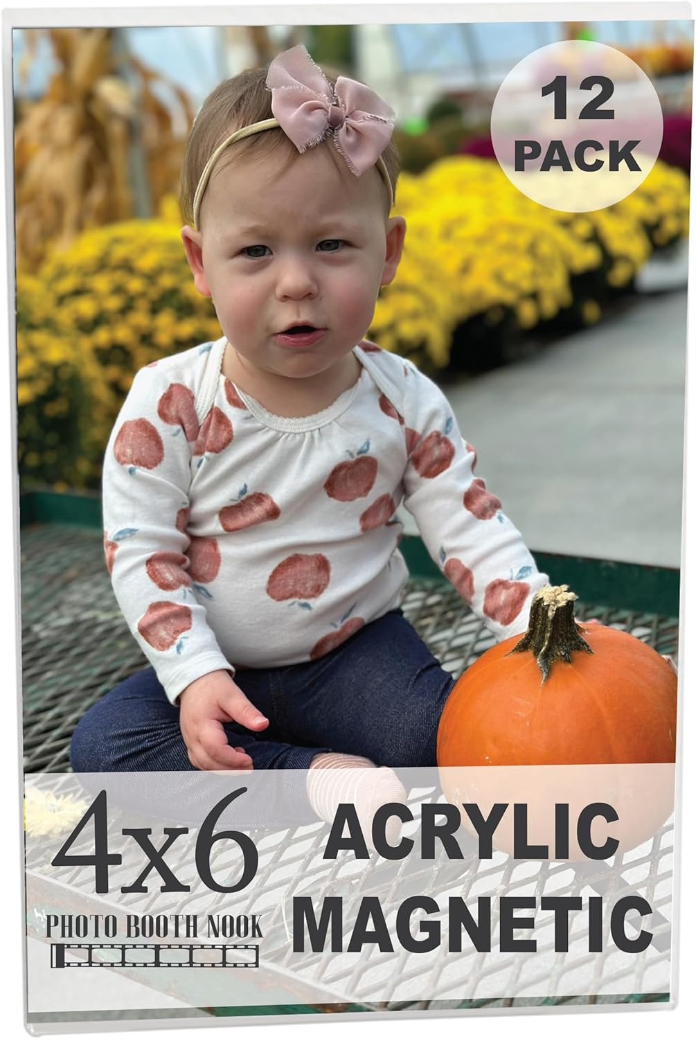 Photo Booth Nook | Magnetic Photo Frames for Refrigerator 4x6 (12 Count) | Clear Acrylic Picture frames 4x6 | Vertical Orientation