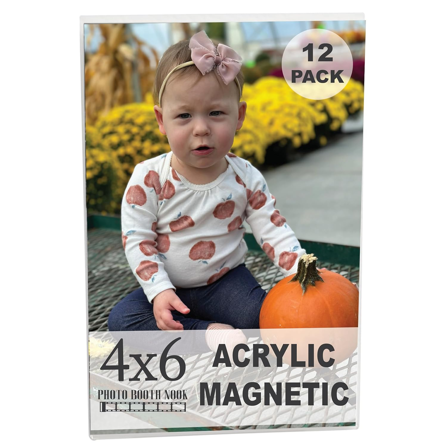 Photo Booth Nook | Magnetic Photo Frames for Refrigerator 4x6 (12 Count) | Clear Acrylic Picture frames 4x6 | Vertical Orientation