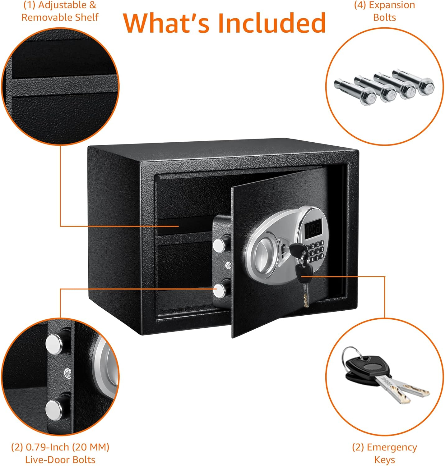 Amazon Basics Steel Security Safe and Lock Box with Electronic Keypad - Secure Cash, Jewelry, ID Documents, 0.5 Cubic Feet, Black, 13.8" W x 9.8" D x 9.8" H