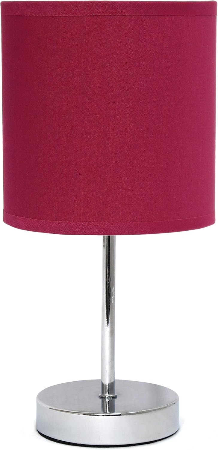 Simple Designs 11.81" Basic Chrome Mini Table Lamp with Fabric Shade, Wine Red