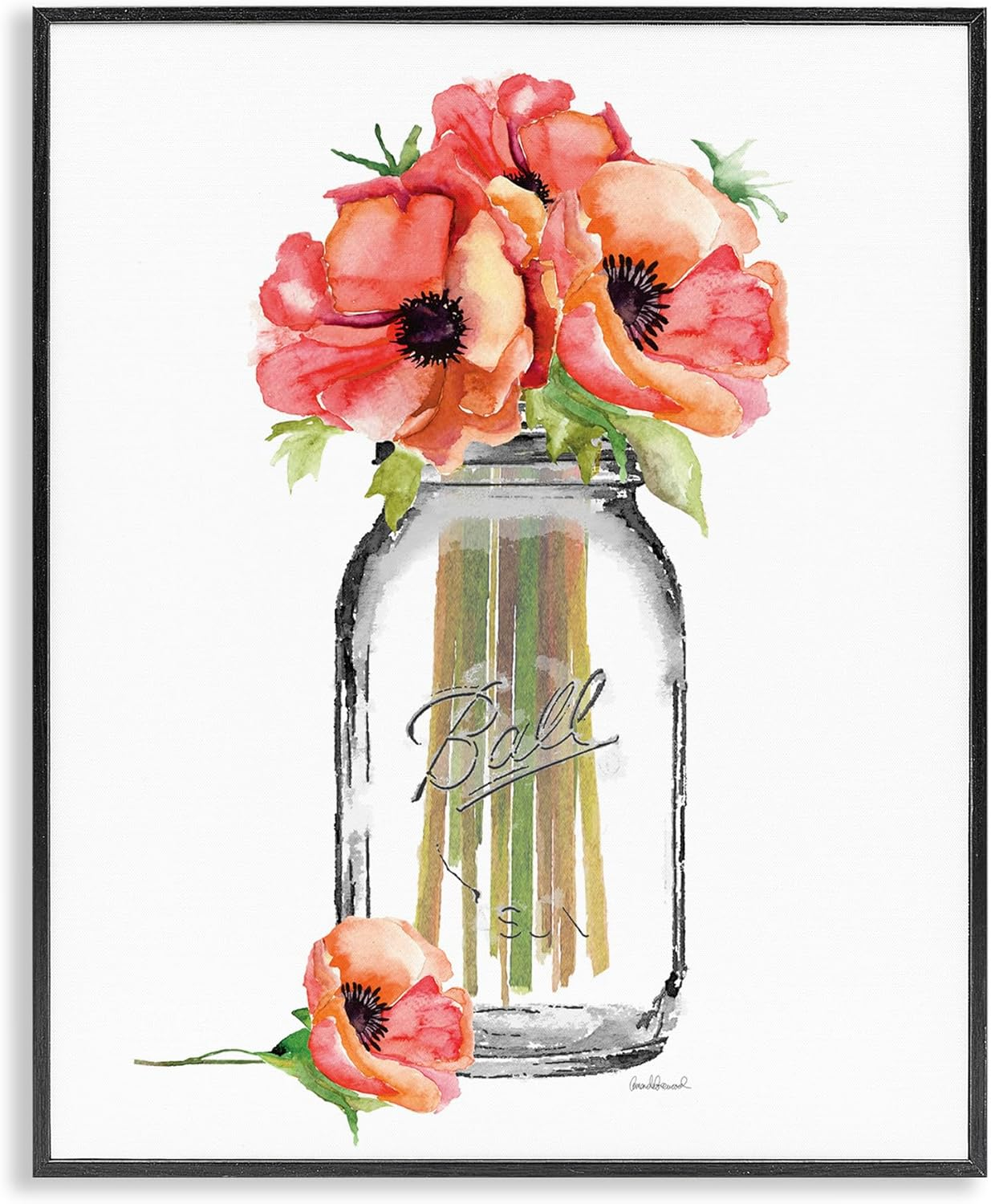 The Stupell Home Decor Collection Mason Jar Poppys Wall Art