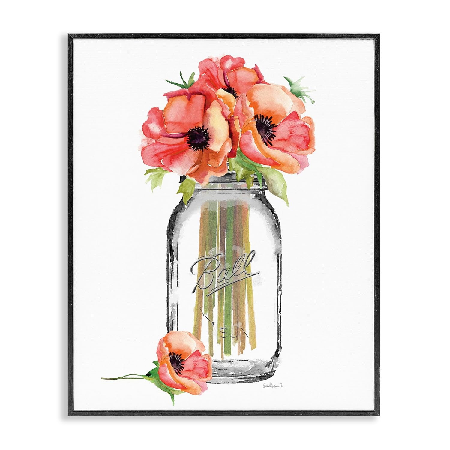 The Stupell Home Decor Collection Mason Jar Poppys Wall Art