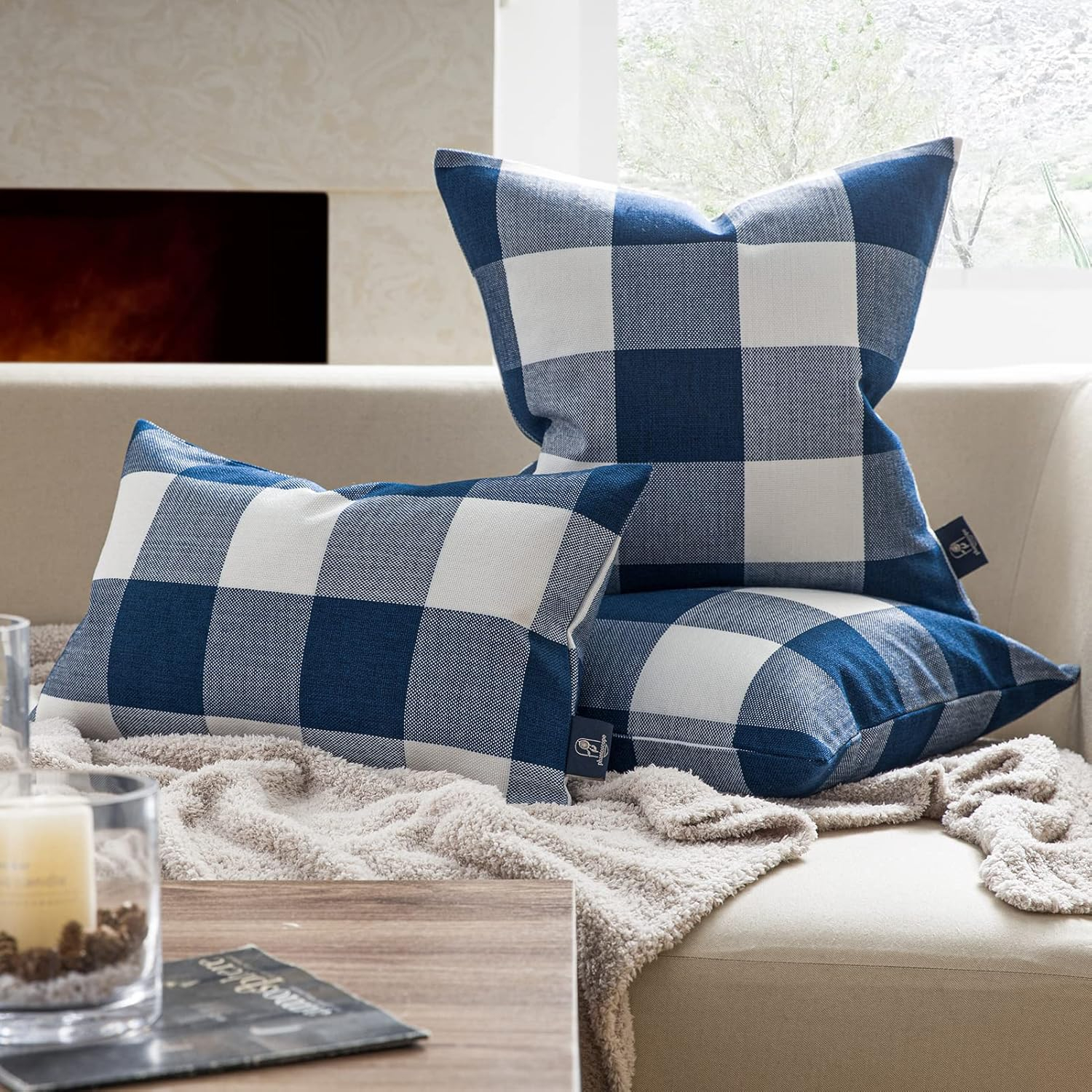 Buffalo Checker Plaids Series Cushion Square Decorative Throw Pillow Cusion for Couch, 18" x 18", Blue, 2 Pack