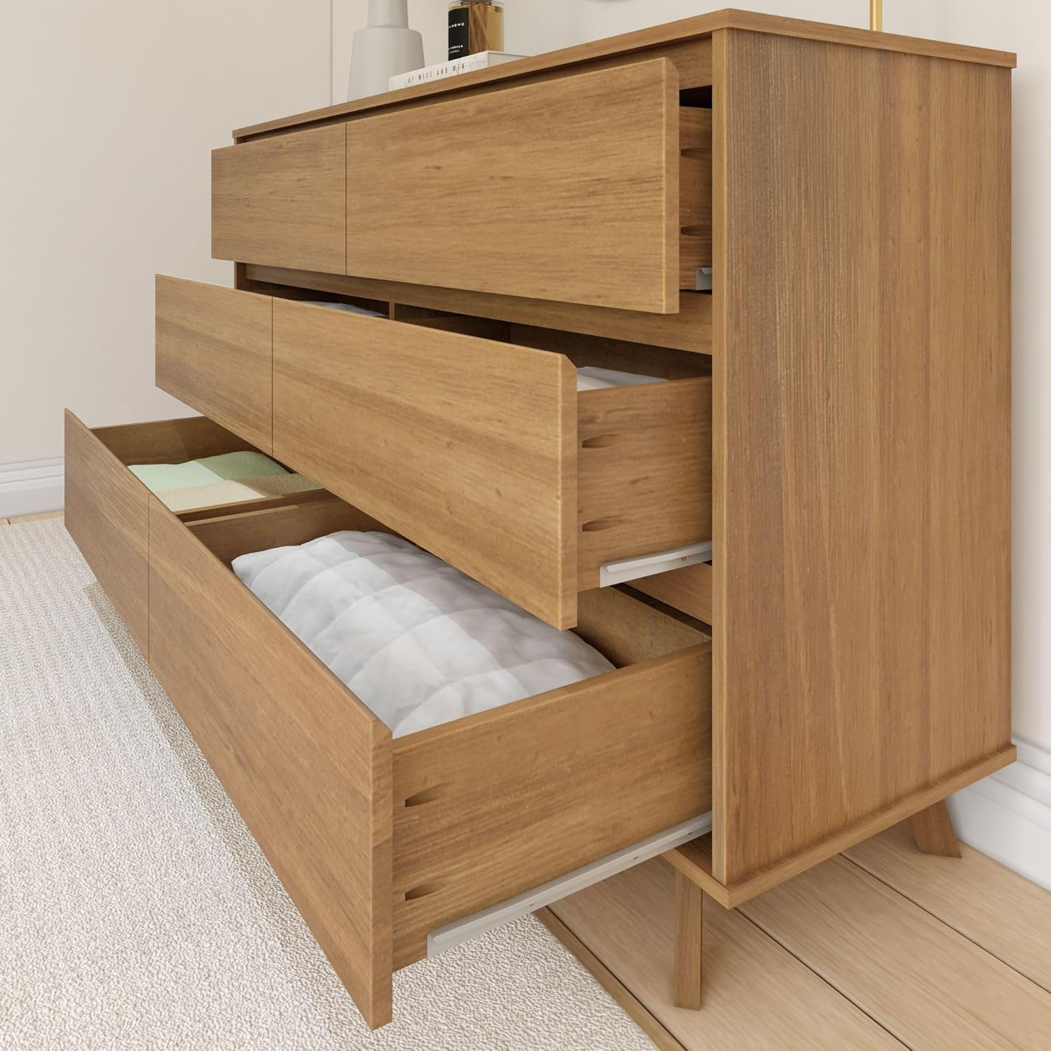 Plank+Beam 6 Drawer Dresser, Modern Storage Cabinet, Solid Wood Storage Drawers, Dressers & Chests of Drawers for Bedroom, Living Room Furniture, Pecan