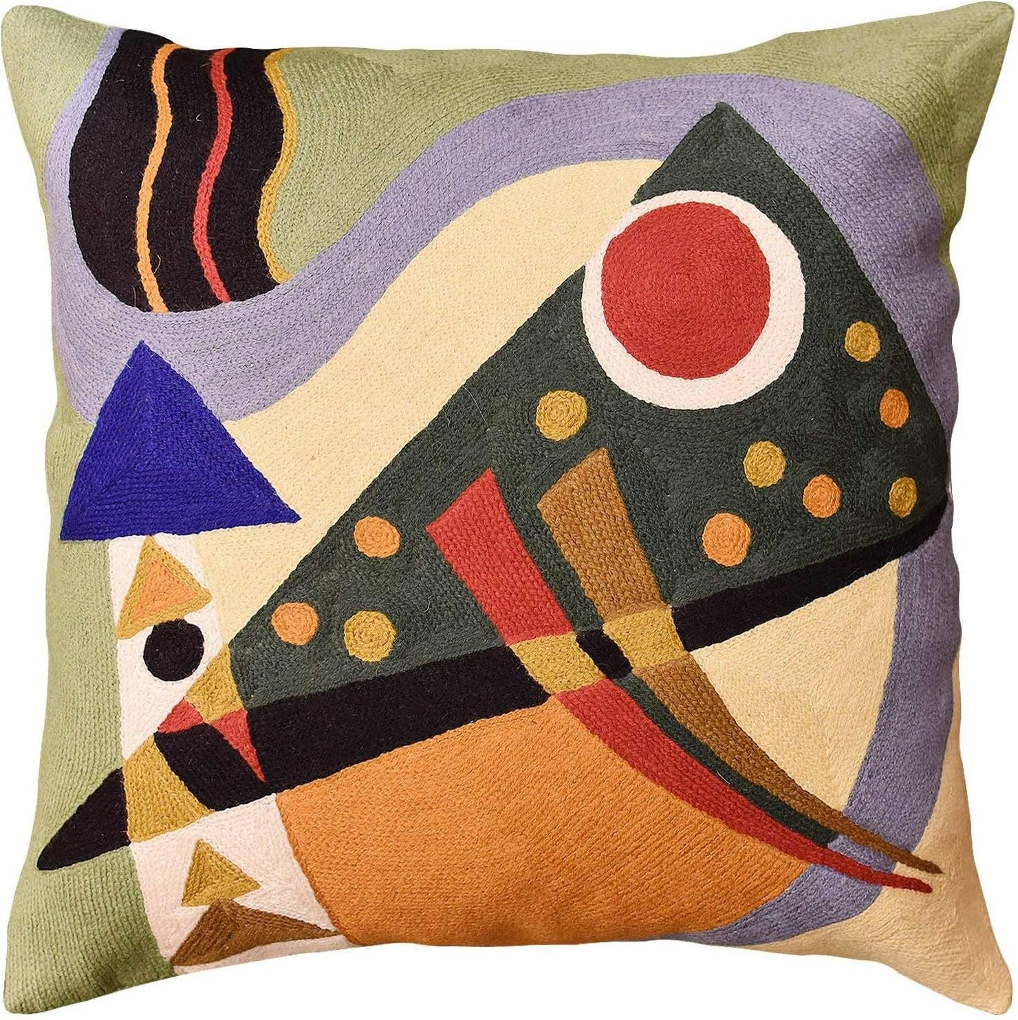 Kandinsky Modern Pillow Cover | Green Abstract Pillows | Modern Chair Cushion| Contemporary Pillows | Modern Outdoor Pillows | Mid Century Chair Cushions | Handmade Wool Size 18x18