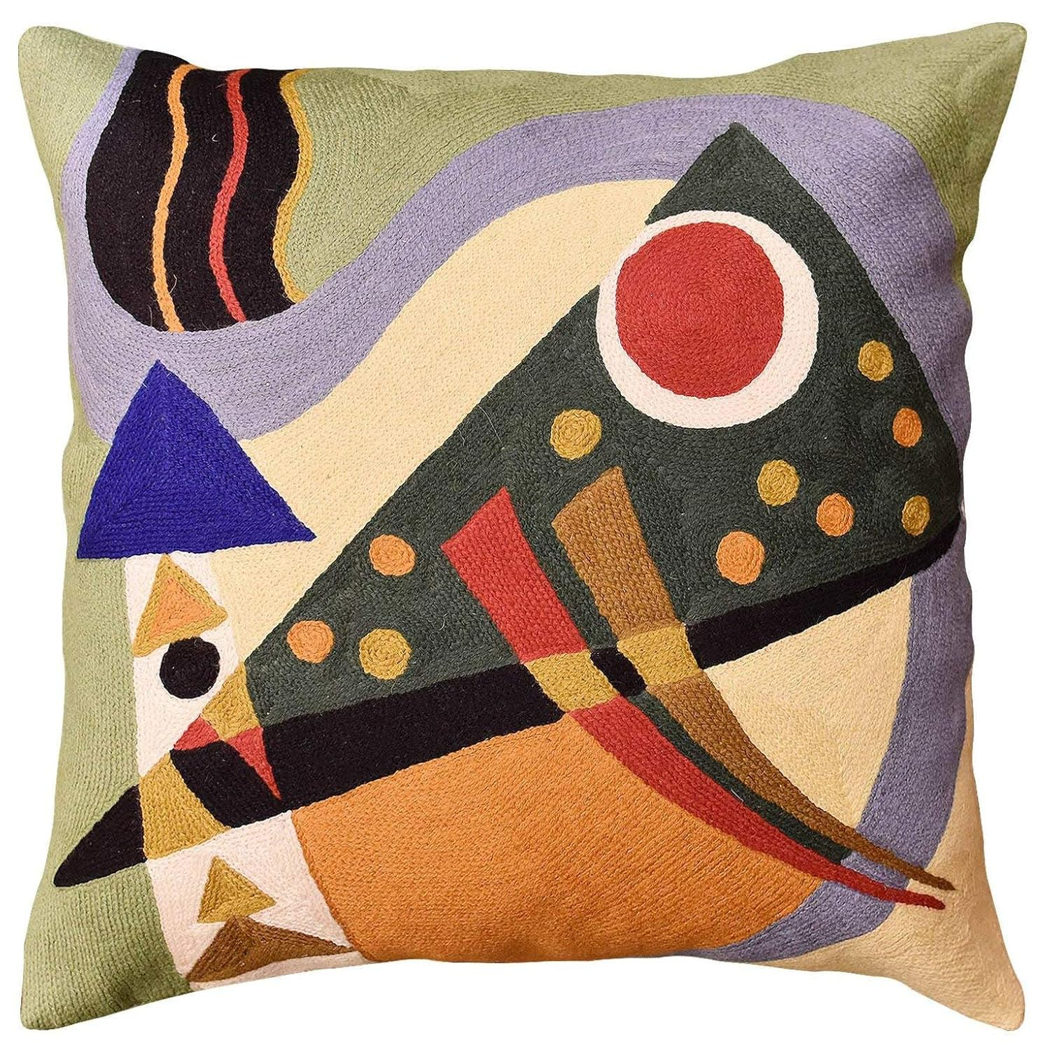 Kandinsky Modern Pillow Cover | Green Abstract Pillows | Modern Outdoor Pillows | Mid Century Chair Cushions | Handmade Wool Size 18x18