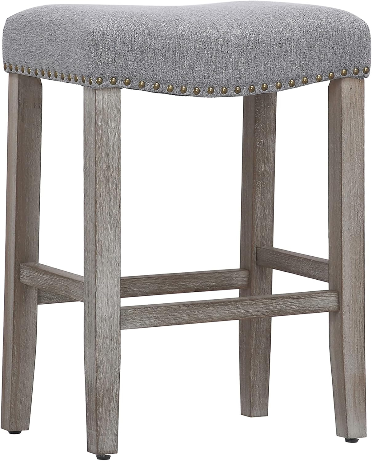 Polytrends Jameson Upholstered Polyester 24" Counter Stool - Gray Legs/ Saddle Seat Antique Gray/Gray Wood Polyester Fabric 250lbs