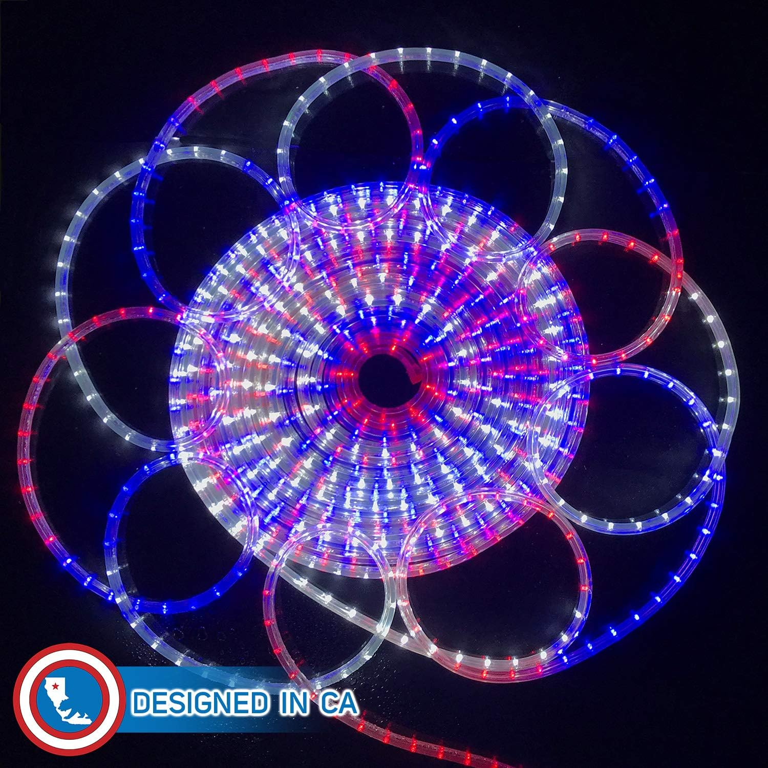 Russell Decor 30ft/9m Led Rope Lights Lamps Kit Indoor Outdoor Decorative Lighting for Patriotic 4th of July Memorial Day Decor Party Trees Patio Deck Flexible String Tube Lights- Blue Red White