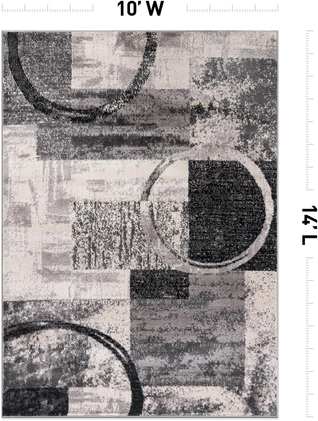Contemporary Abstract Circle Design Cream 10 ft. x 14 ft. Indoor Area Rug
