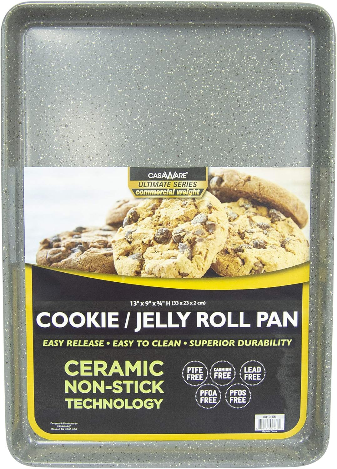 casaWare 13 x 9 x 1-Inch Ultimate Series Commercial Weight Ceramic Non-Stick Coating Cookie/Jelly Roll Pan (Silver Granite)