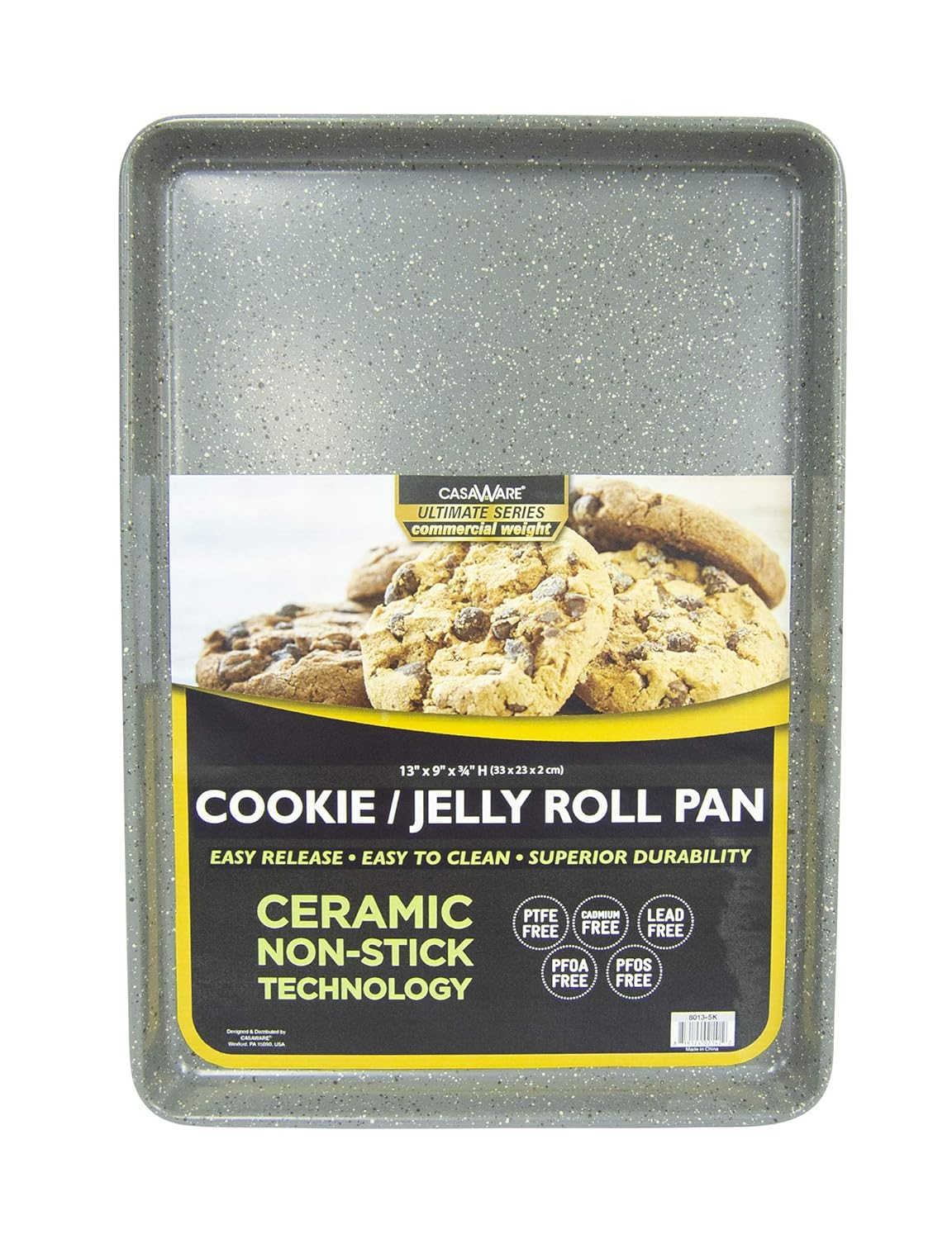 casaWare 13 x 9 x 1-Inch Ultimate Series Commercial Weight Ceramic Non-Stick Coating Cookie/Jelly Roll Pan (Silver Granite)