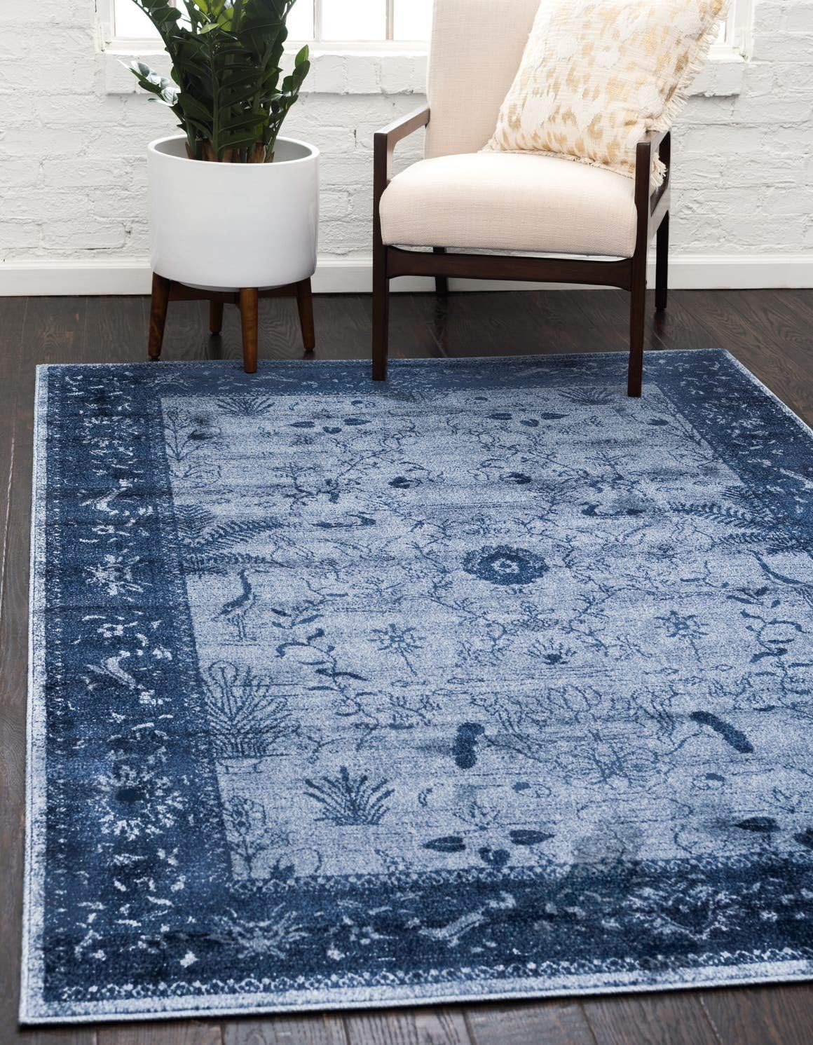 Unique Loom La Jolla Collection Area Rug - Floral (8' x 11' Rectangle Blue/Navy Blue)