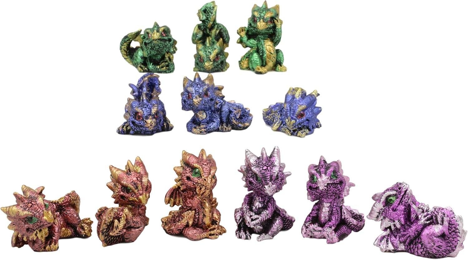 Ebros Set of 12 Colorful Red Green Purple Blue Baby Dragons Miniature Figurine