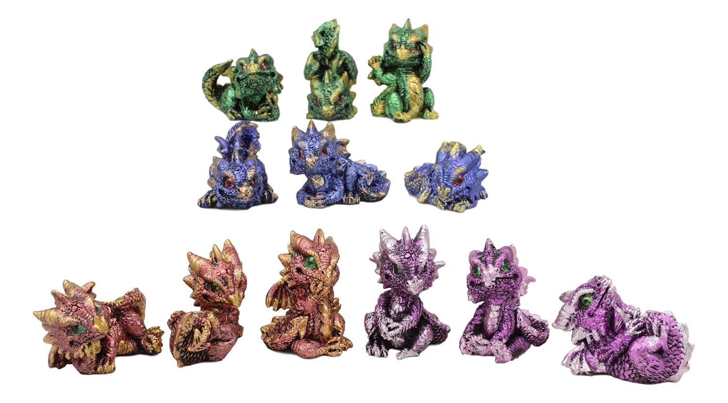 Ebros Set of 12 Colorful Red Green Purple Blue Baby Dragons Miniature Figurine