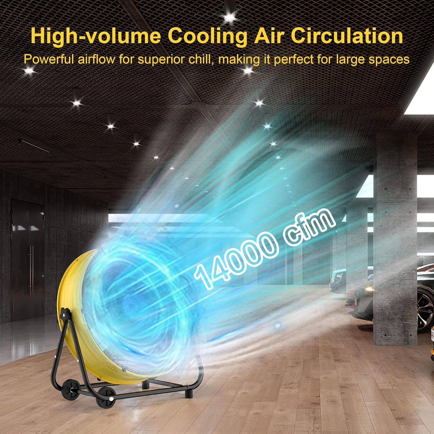 14000 CFM Heavy Duty Industrial Drum Fan, 30 Inch 550W High Velocity Floor Fan with 3 Speeds, 360° Tilt Metal Garage Fan for Warehouse, Commercial, Workshop, Factory and Basement