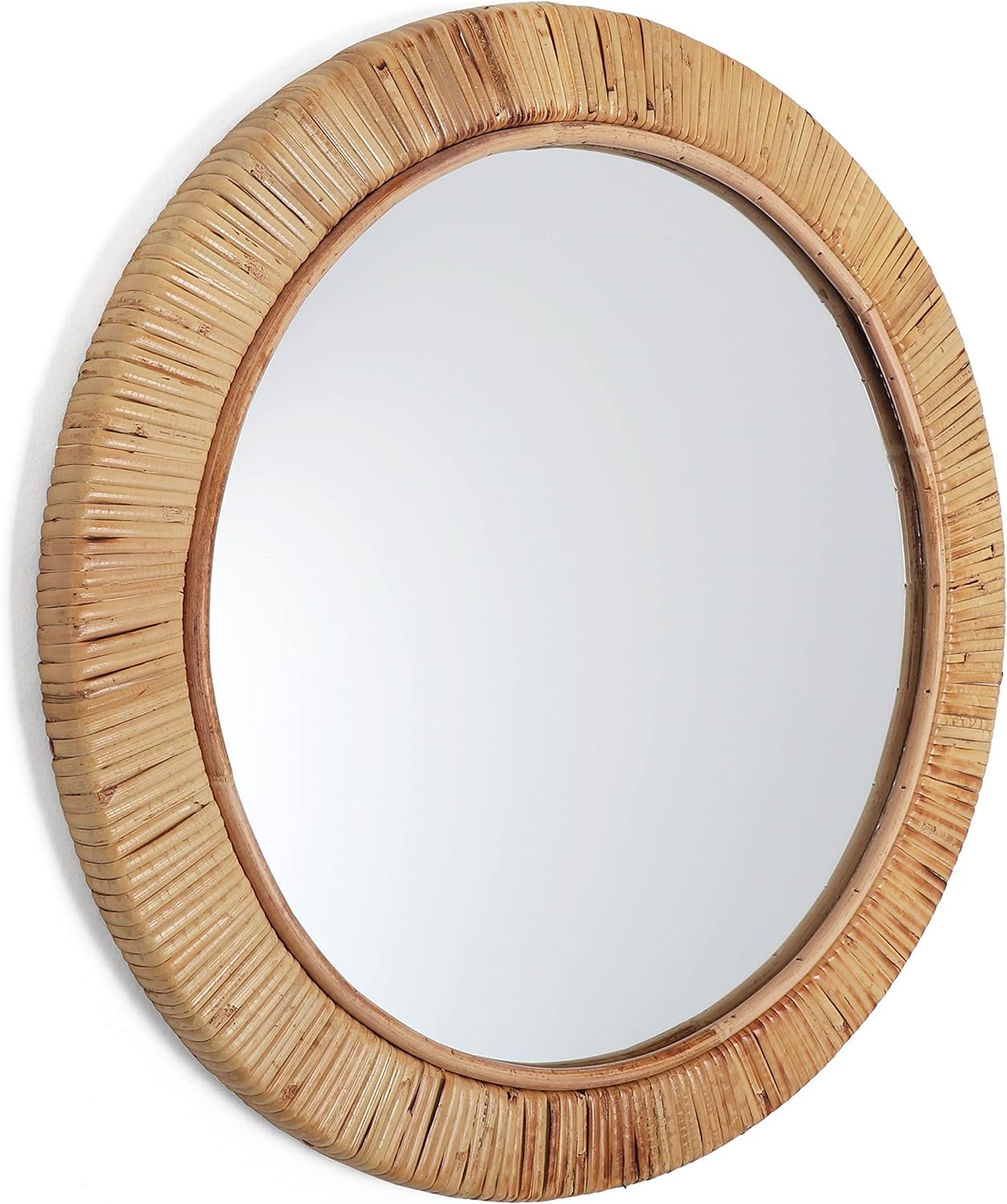 Seaside Round Rattan Wall Mirror, 17.7" Frameless